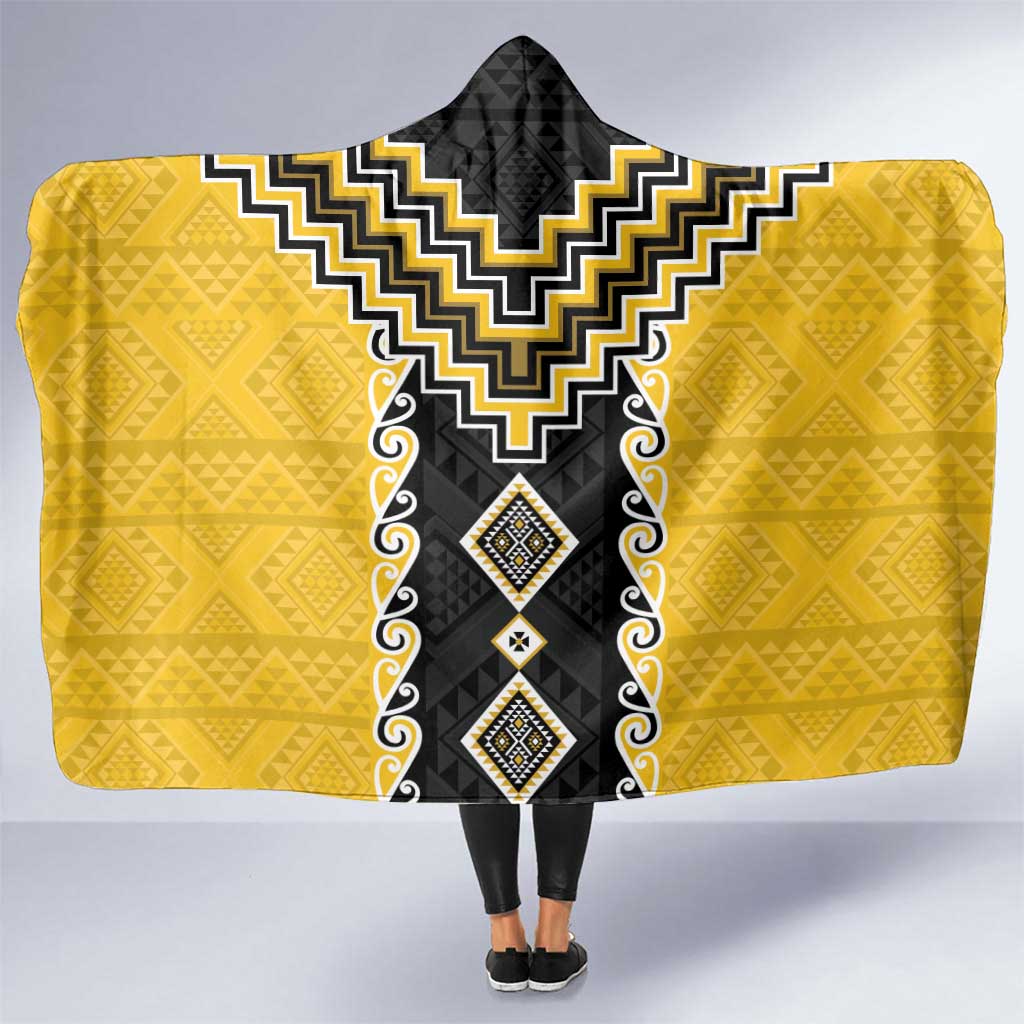 Yellow Niho Taniwha Mix Poutama Hooded Blanket Unique Taniko Aotearoa LT01 One Size Yellow - Polynesian Pride