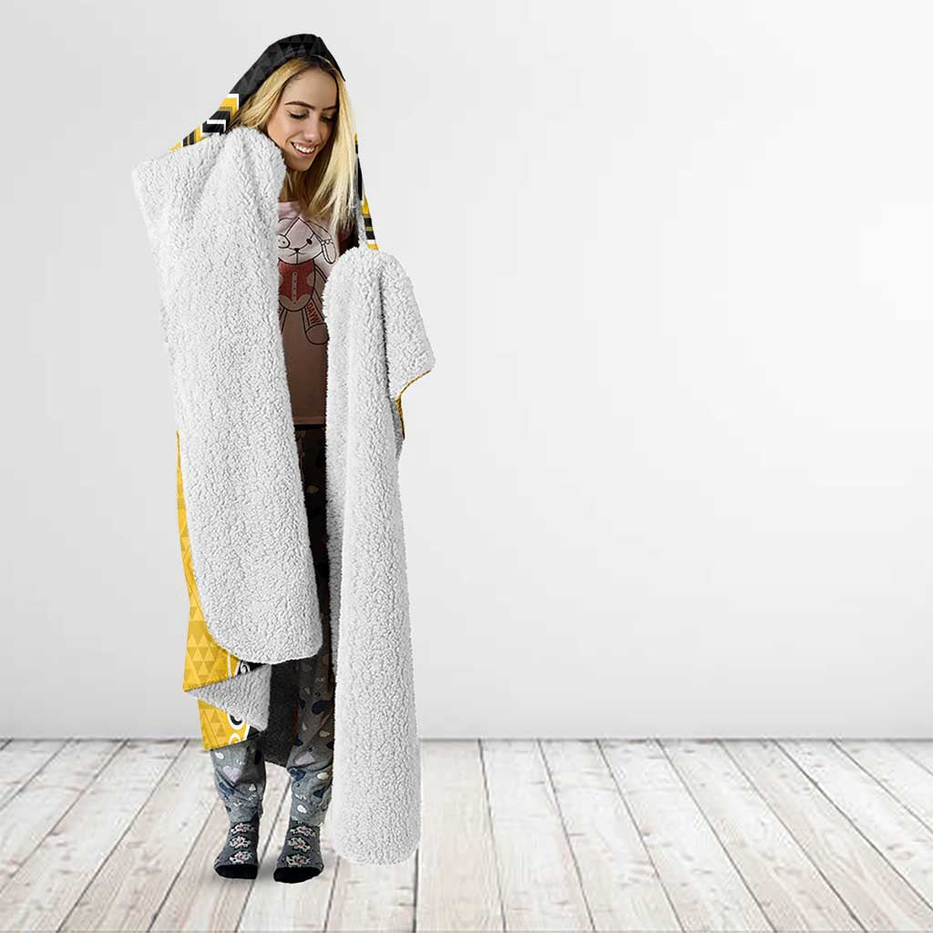 Yellow Niho Taniwha Mix Poutama Hooded Blanket Unique Taniko Aotearoa