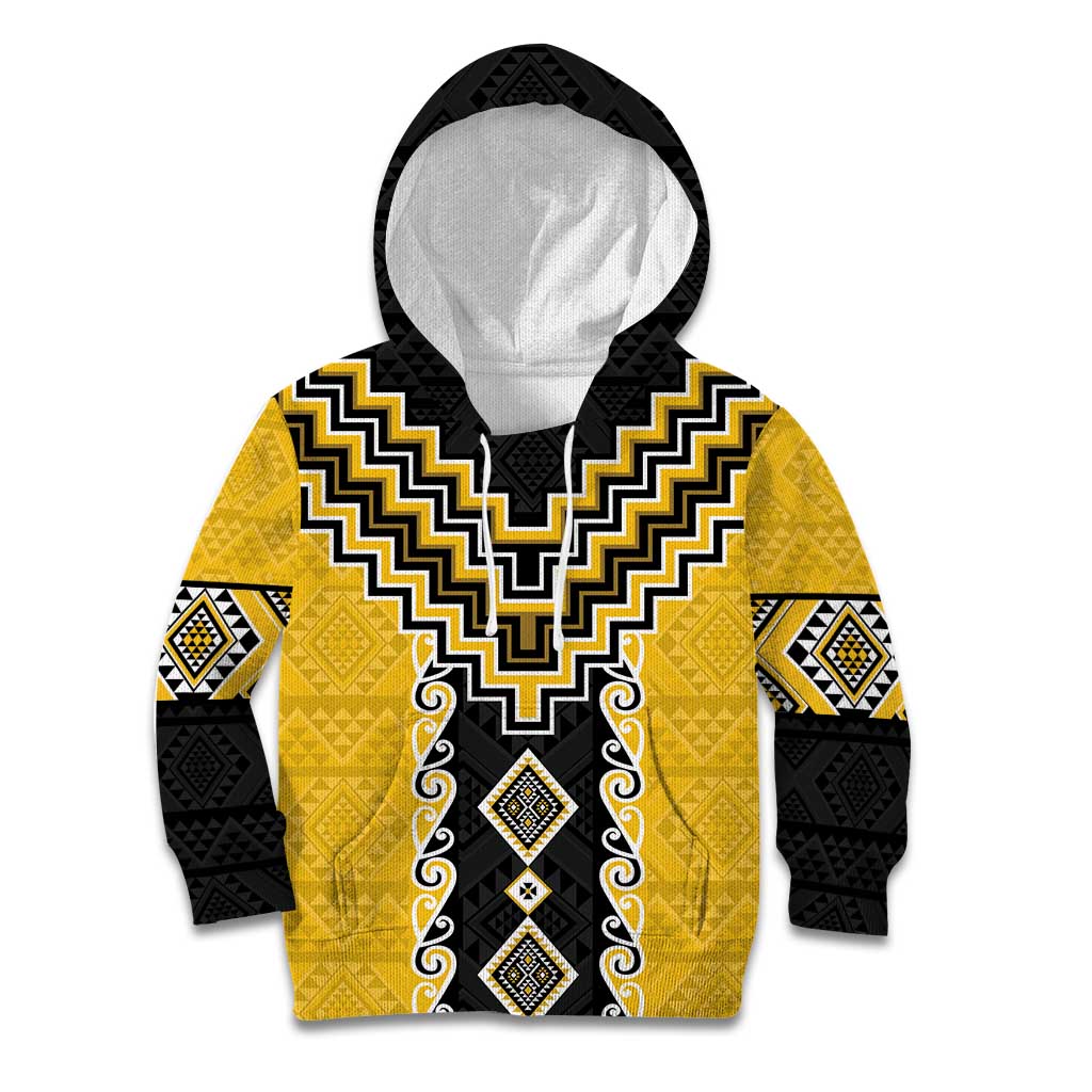 Yellow Niho Taniwha Mix Poutama Kid Hoodie Unique Taniko Aotearoa LT01 Hoodie Yellow - Polynesian Pride