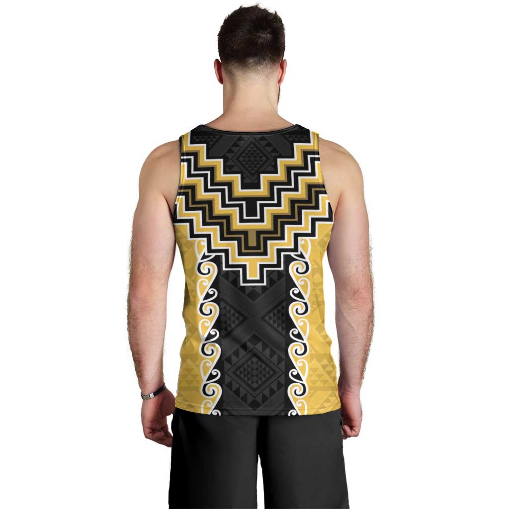Yellow Niho Taniwha Mix Poutama Men Tank Top Unique Taniko Aotearoa LT01 - Polynesian Pride