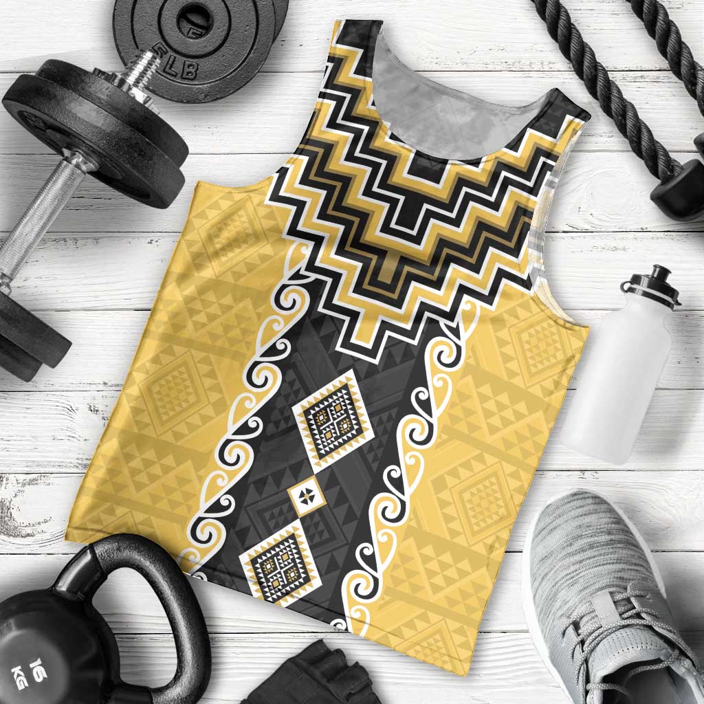 Yellow Niho Taniwha Mix Poutama Men Tank Top Unique Taniko Aotearoa LT01 - Polynesian Pride