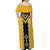 Yellow Niho Taniwha Mix Poutama Off Shoulder Maxi Dress Unique Taniko Aotearoa