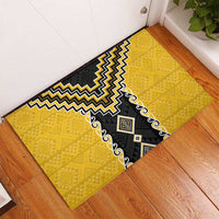 Yellow Niho Taniwha Mix Poutama Rubber Doormat Unique Taniko Aotearoa