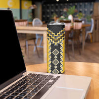 Yellow Niho Taniwha Mix Poutama Skinny Tumbler Unique Taniko Aotearoa