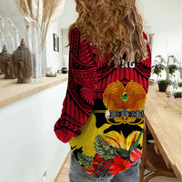 Papua New Guinea Women Casual Shirt Bird Of Paradise Mix Polynesian Pattern LT01 - Polynesian Pride