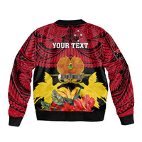 Personalised Papua New Guinea Sleeve Zip Bomber Jacket Bird Of Paradise Mix Polynesian Pattern LT01 - Polynesian Pride
