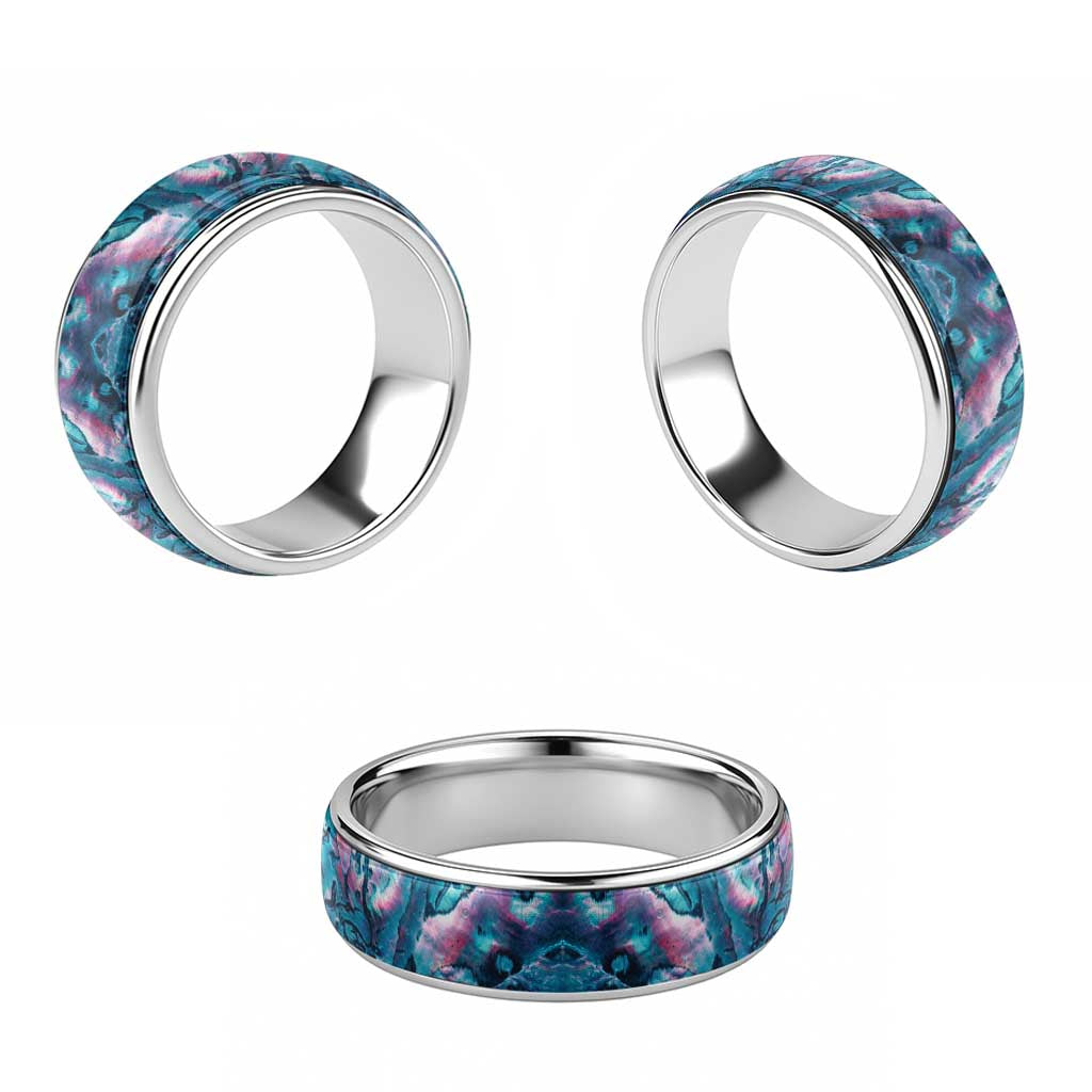 Turquoise Pink Paua Shell Pattern Unique Classic Ring - Polynesian Pride