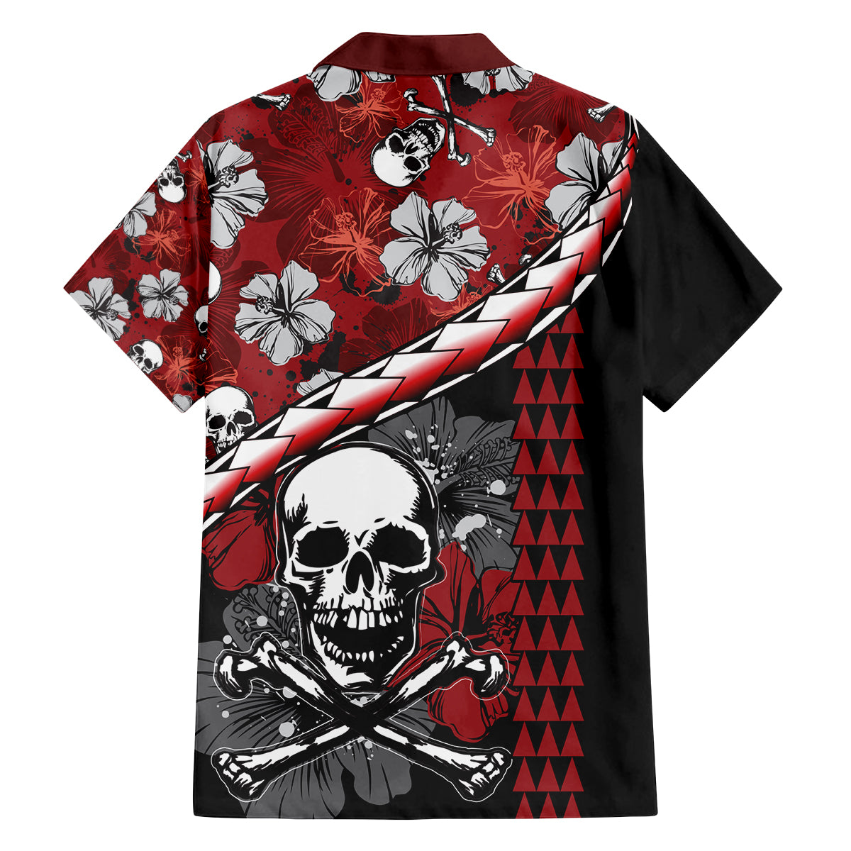 Hawaii Halloween Family Matching Long Sleeve Bodycon Dress and Hawaiian Shirt Hibiscus Skull Kakau Pattern LT01 - Polynesian Pride