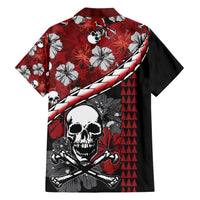 Hawaii Halloween Family Matching Short Sleeve Bodycon Dress and Hawaiian Shirt Hibiscus Skull Kakau Pattern LT01 - Polynesian Pride