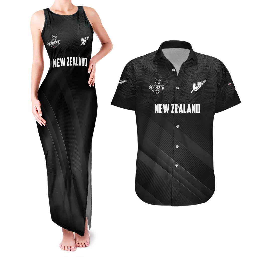 Custom New Zealand Cricket Couples Matching Tank Maxi Dress and Hawaiian Shirt Aotearoa Black Cap Come On