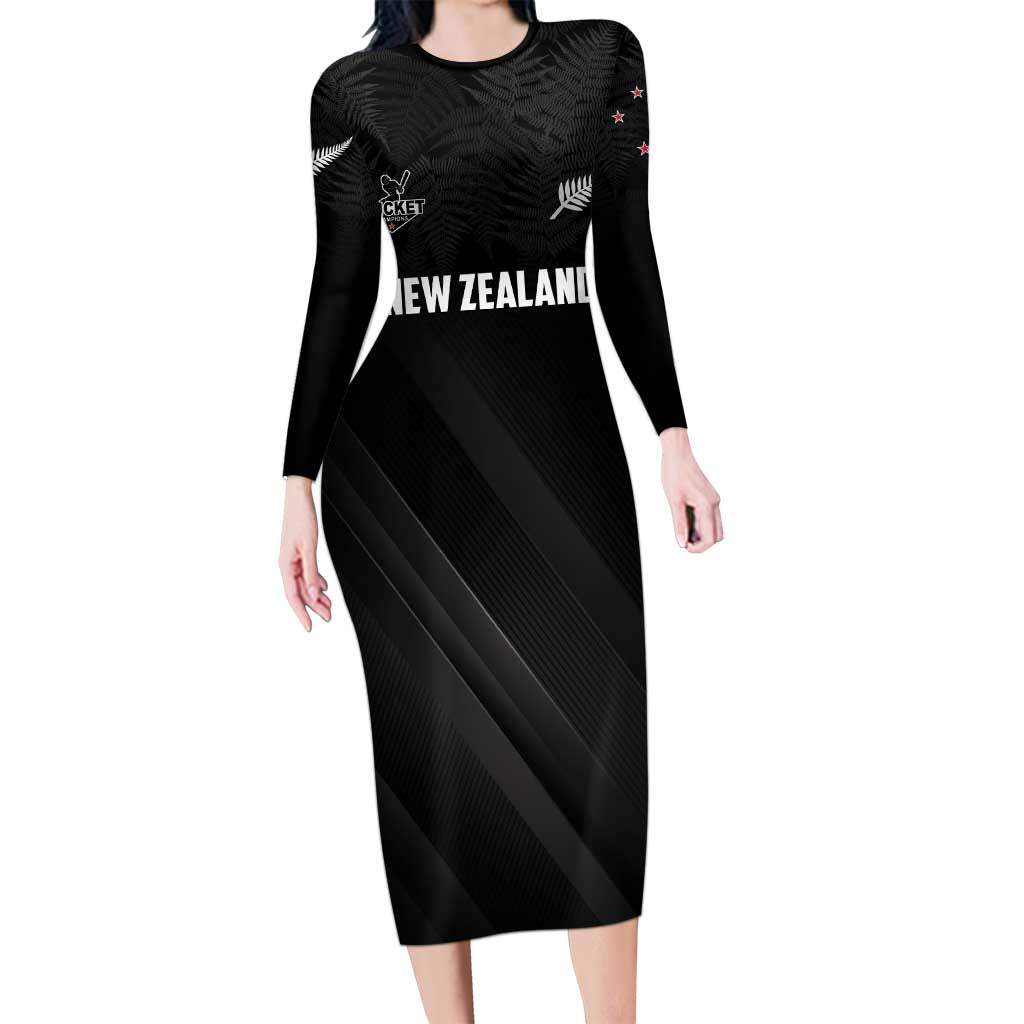 Custom New Zealand Cricket Family Matching Long Sleeve Bodycon Dress and Hawaiian Shirt Aotearoa Black Cap Come On