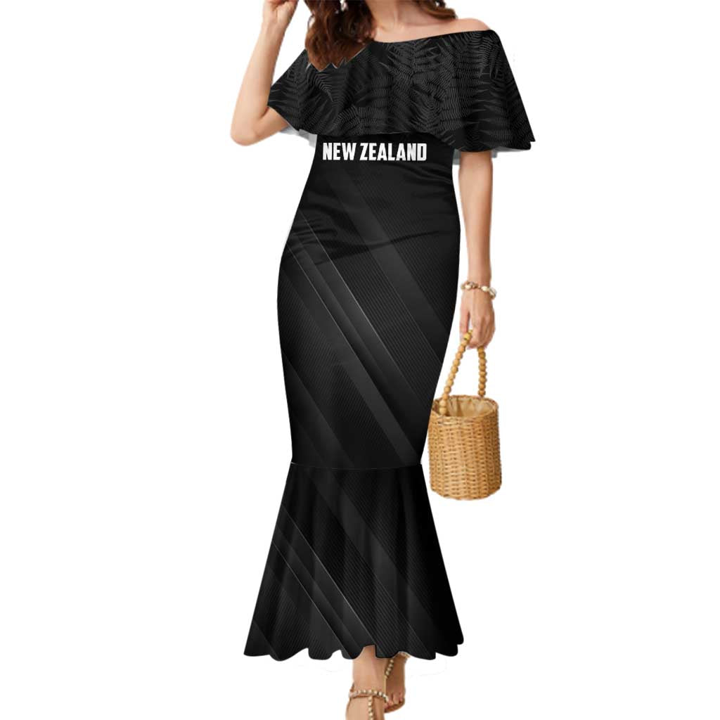 Custom New Zealand Cricket Family Matching Mermaid Dress and Hawaiian Shirt Aotearoa Black Cap Come On LT01 Mom's Dress Black - Polynesian Pride