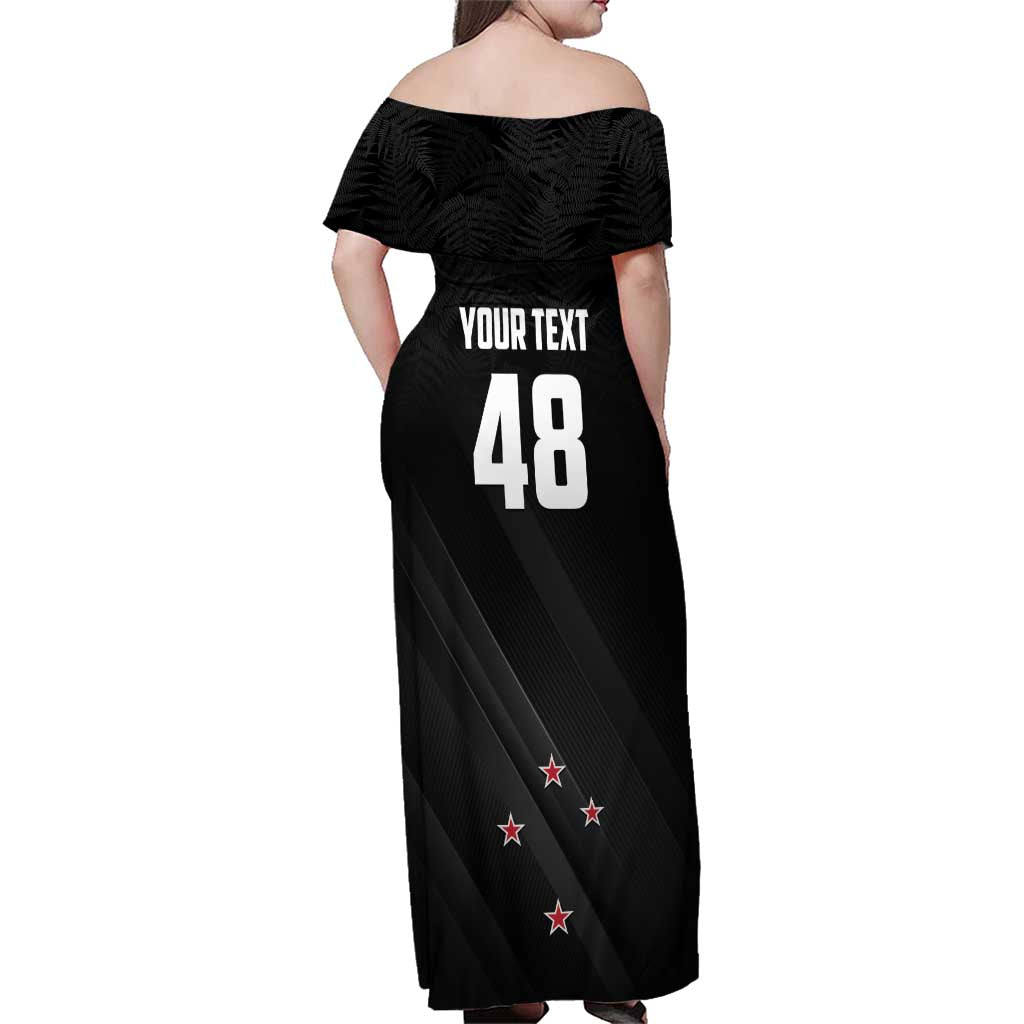 Custom New Zealand Cricket Family Matching Off Shoulder Maxi Dress and Hawaiian Shirt Aotearoa Black Cap Come On LT01 - Polynesian Pride