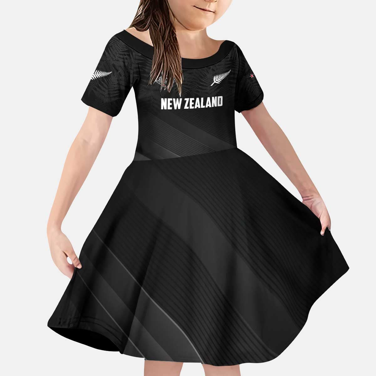 Custom New Zealand Cricket Kid Short Sleeve Dress Aotearoa Black Cap Come On