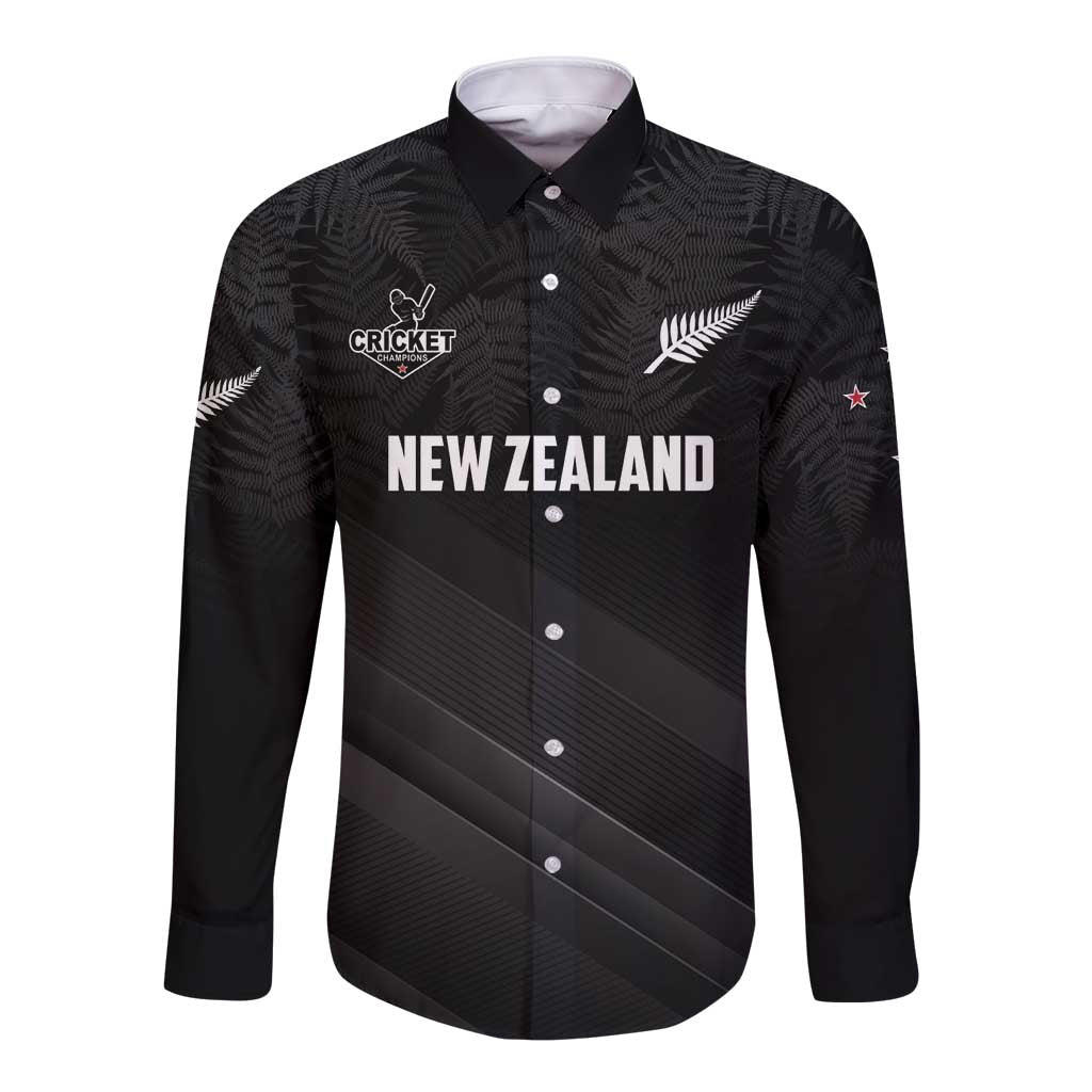 Custom New Zealand Cricket Long Sleeve Button Shirt Aotearoa Black Cap Come On