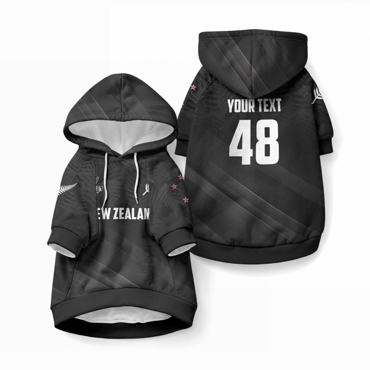 Custom New Zealand Cricket Pet Hoodie Aotearoa Black Cap Come On