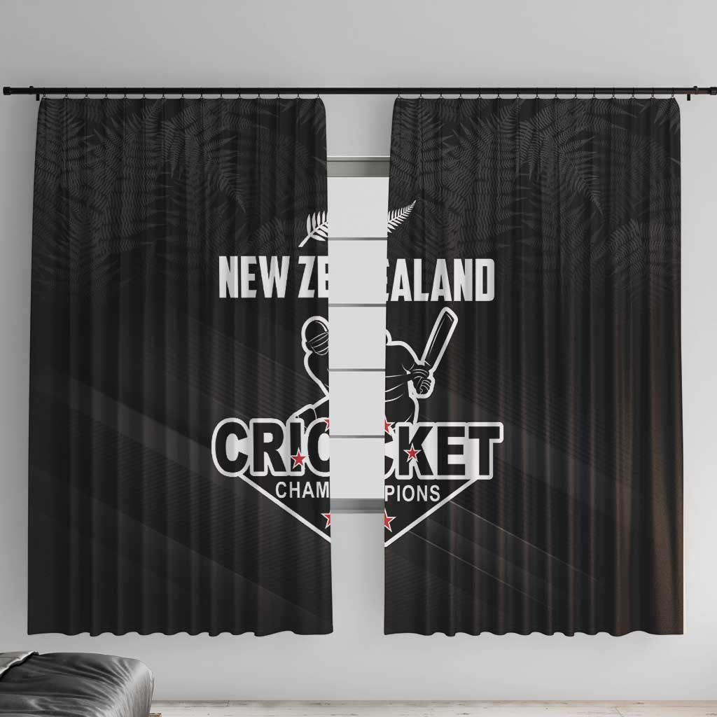 New Zealand Cricket Window Curtain Aotearoa Black Cap Come On LT01 With Hooks Black - Polynesian Pride