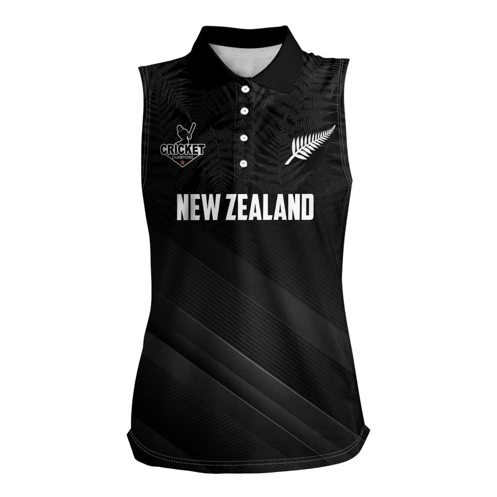 Custom New Zealand Cricket Women Sleeveless Polo Shirt Aotearoa Black Cap Come On LT01 Female Black - Polynesian Pride