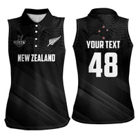 Custom New Zealand Cricket Women Sleeveless Polo Shirt Aotearoa Black Cap Come On LT01 - Polynesian Pride