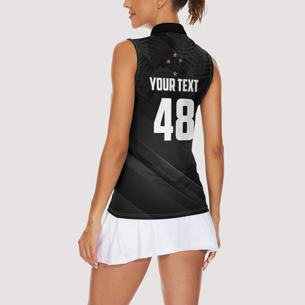 Custom New Zealand Cricket Women Sleeveless Polo Shirt Aotearoa Black Cap Come On LT01 - Polynesian Pride