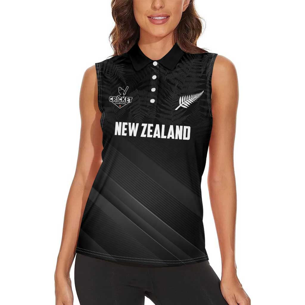 Custom New Zealand Cricket Women Sleeveless Polo Shirt Aotearoa Black Cap Come On LT01 - Polynesian Pride