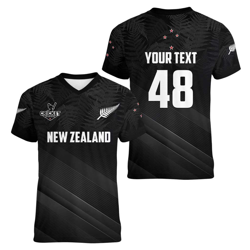 Custom New Zealand Cricket Women V-Neck T-Shirt Aotearoa Black Cap Come On LT01 - Polynesian Pride