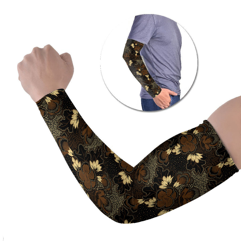 Javanese Batik Semen Arm Sleeves Indonesian Traditional Pattern LT01 Set of 2 Black - Polynesian Pride