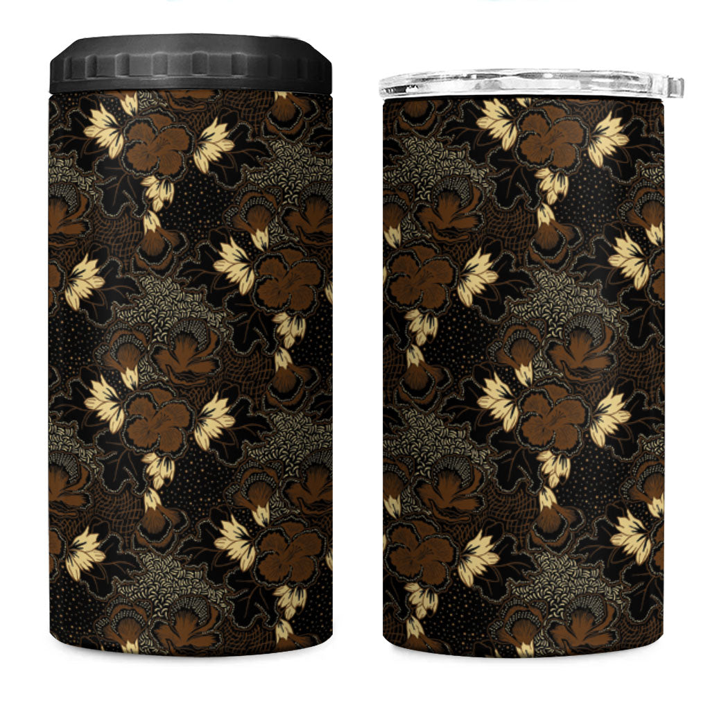 Javanese Batik Semen 4 in 1 Can Cooler Tumbler Indonesian Traditional Pattern LT01 One Size: 16 oz Black - Polynesian Pride