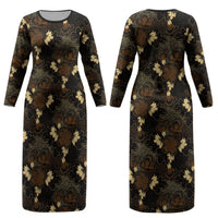 Javanese Batik Semen Couples Matching Long Sleeve Bodycon Dress and Hawaiian Shirt Indonesian Traditional Pattern LT01 - Polynesian Pride