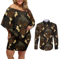 Javanese Batik Semen Couples Matching Off Shoulder Short Dress and Long Sleeve Button Shirt Indonesian Traditional Pattern