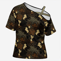 Javanese Batik Semen Cross Shoulder Shirt Indonesian Traditional Pattern LT01 Female Black - Polynesian Pride