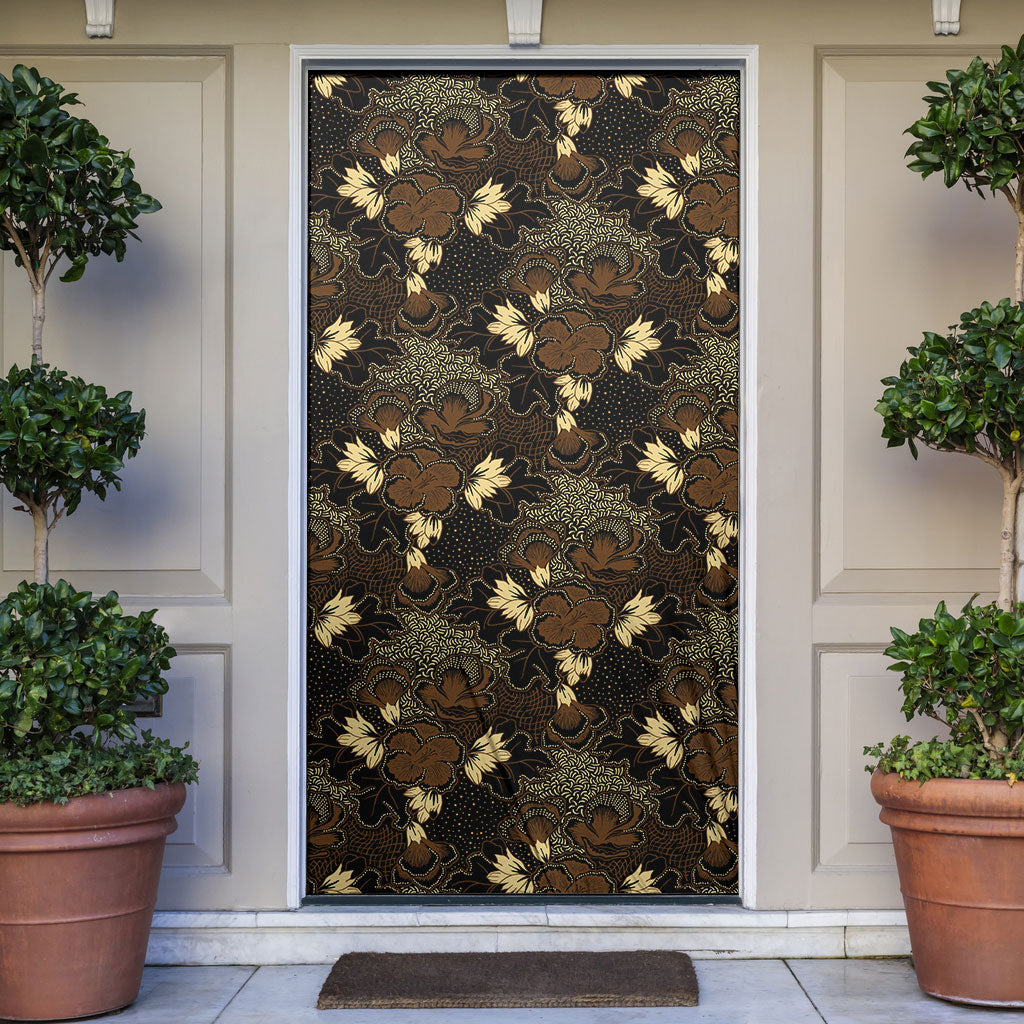 Javanese Batik Semen Door Cover Indonesian Traditional Pattern LT01 Black - Polynesian Pride