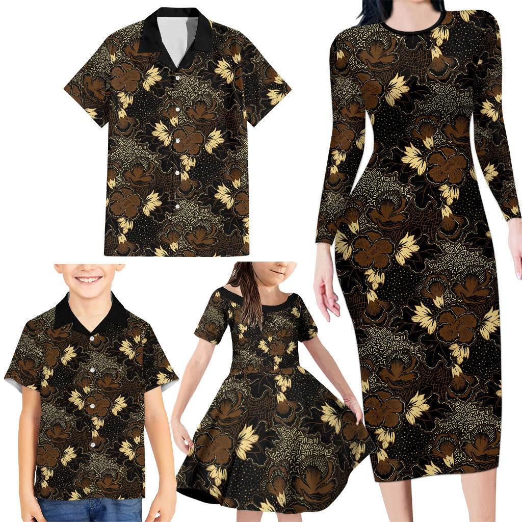 Javanese Batik Semen Family Matching Long Sleeve Bodycon Dress and Hawaiian Shirt Indonesian Traditional Pattern LT01 - Polynesian Pride