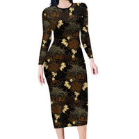 Javanese Batik Semen Family Matching Long Sleeve Bodycon Dress and Hawaiian Shirt Indonesian Traditional Pattern LT01 Mom's Dress Black - Polynesian Pride