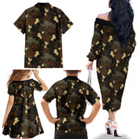 Javanese Batik Semen Family Matching Off The Shoulder Long Sleeve Dress and Hawaiian Shirt Indonesian Traditional Pattern LT01 - Polynesian Pride