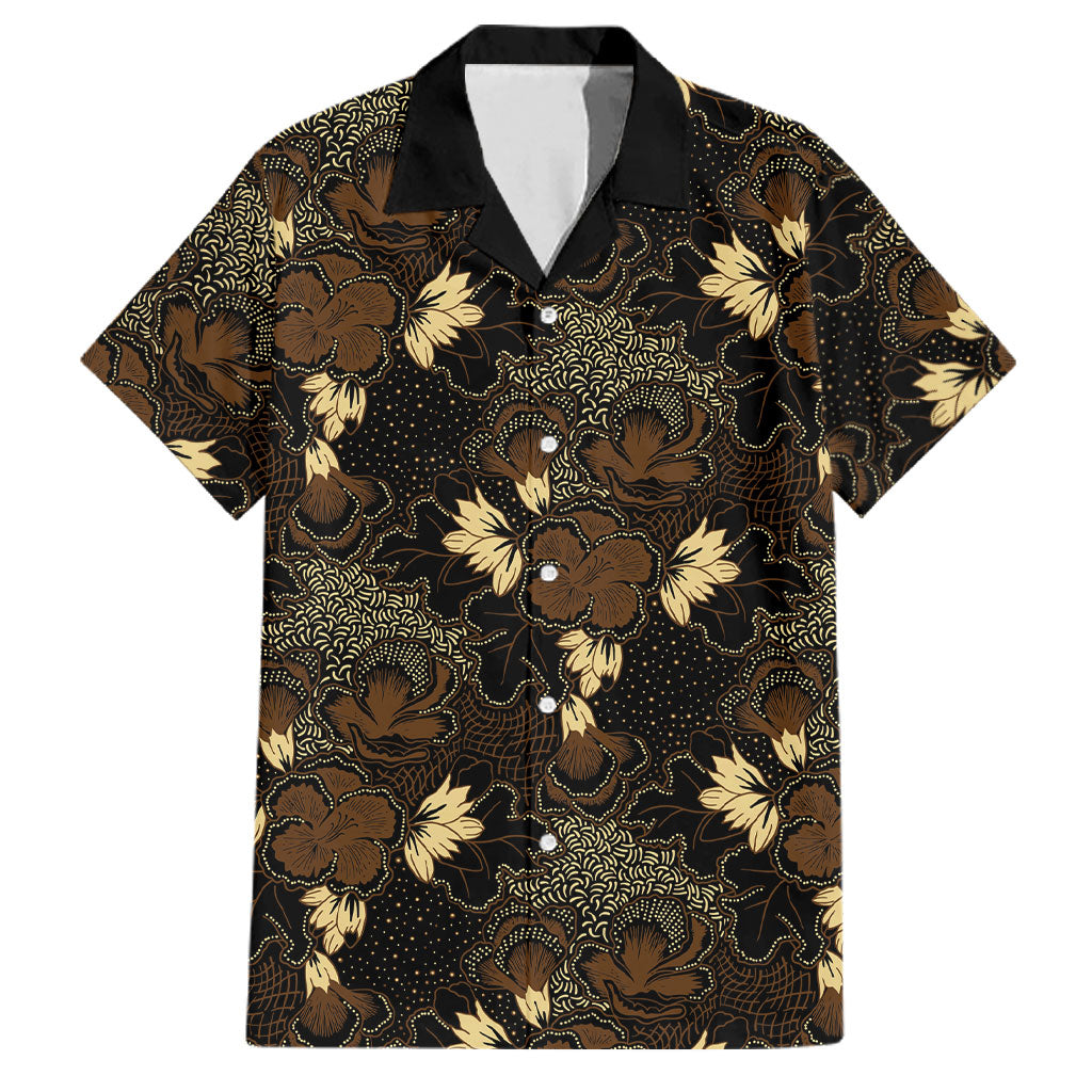 Javanese Batik Semen Family Matching Off Shoulder Maxi Dress and Hawaiian Shirt Indonesian Traditional Pattern LT01 Dad's Shirt - Short Sleeve Black - Polynesian Pride