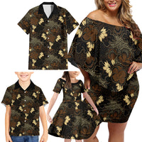 Javanese Batik Semen Family Matching Off Shoulder Short Dress and Hawaiian Shirt Indonesian Traditional Pattern LT01 - Polynesian Pride