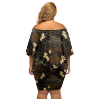 Javanese Batik Semen Family Matching Off Shoulder Short Dress and Hawaiian Shirt Indonesian Traditional Pattern LT01 - Polynesian Pride