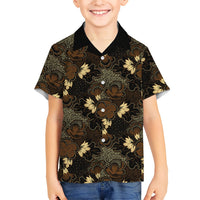Javanese Batik Semen Family Matching Off Shoulder Short Dress and Hawaiian Shirt Indonesian Traditional Pattern LT01 Son's Shirt Black - Polynesian Pride