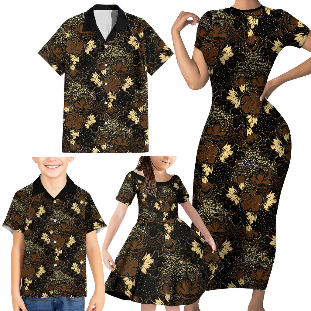 Javanese Batik Semen Family Matching Short Sleeve Bodycon Dress and Hawaiian Shirt Indonesian Traditional Pattern LT01 - Polynesian Pride