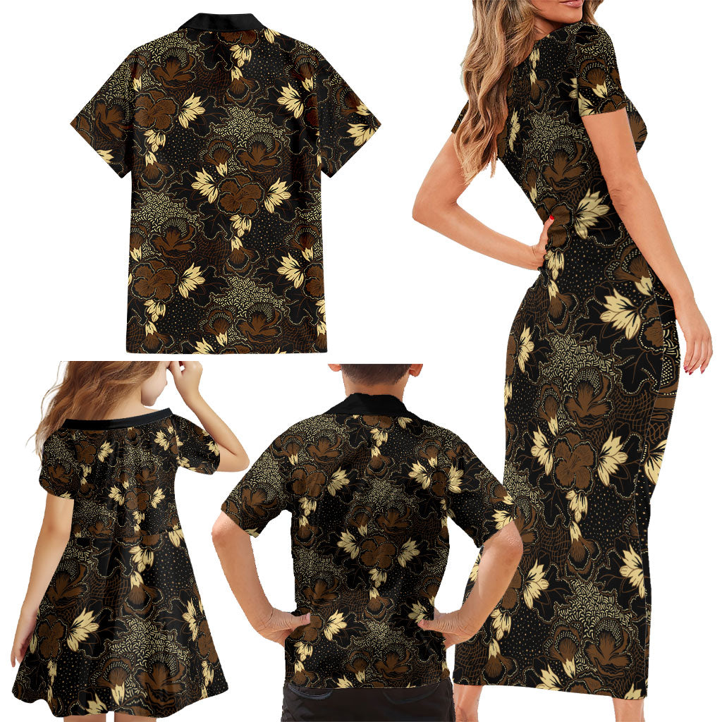 Javanese Batik Semen Family Matching Short Sleeve Bodycon Dress and Hawaiian Shirt Indonesian Traditional Pattern LT01 - Polynesian Pride