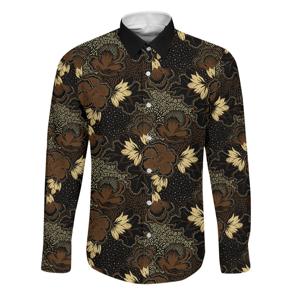 Javanese Batik Semen Family Matching Short Sleeve Bodycon Dress and Hawaiian Shirt Indonesian Traditional Pattern LT01 Dad's Shirt - Long Sleeve Black - Polynesian Pride