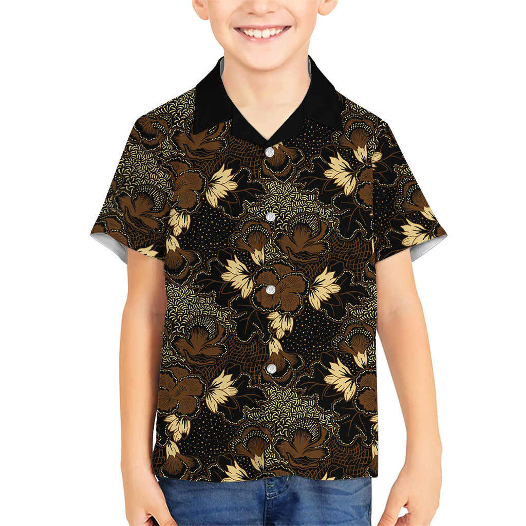 Javanese Batik Semen Family Matching Summer Maxi Dress and Hawaiian Shirt Indonesian Traditional Pattern LT01 Son's Shirt Black - Polynesian Pride