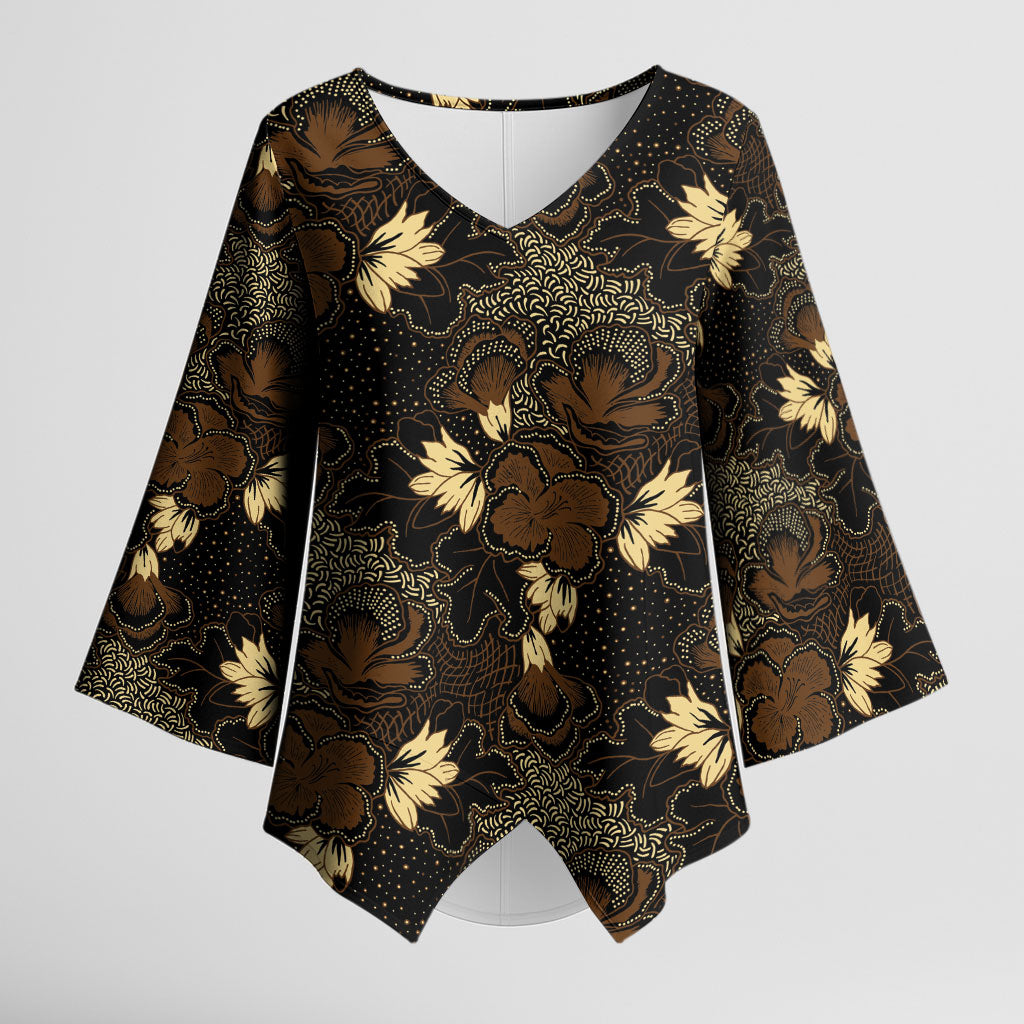Javanese Batik Semen Kimono Sleeve Blouse Indonesian Traditional Pattern LT01 Female Black - Polynesian Pride