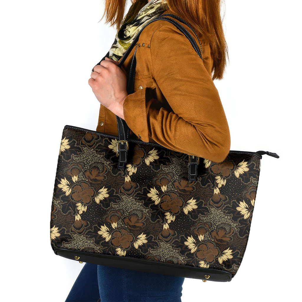 Javanese Batik Semen Leather Tote Bag Indonesian Traditional Pattern LT01 Black - Polynesian Pride