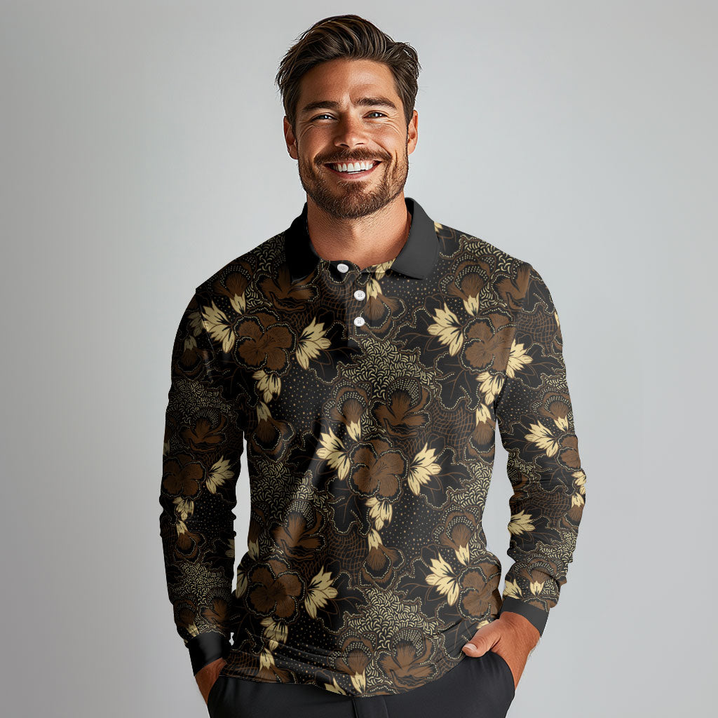 Javanese Batik Semen Long Sleeve Polo Shirt Indonesian Traditional Pattern