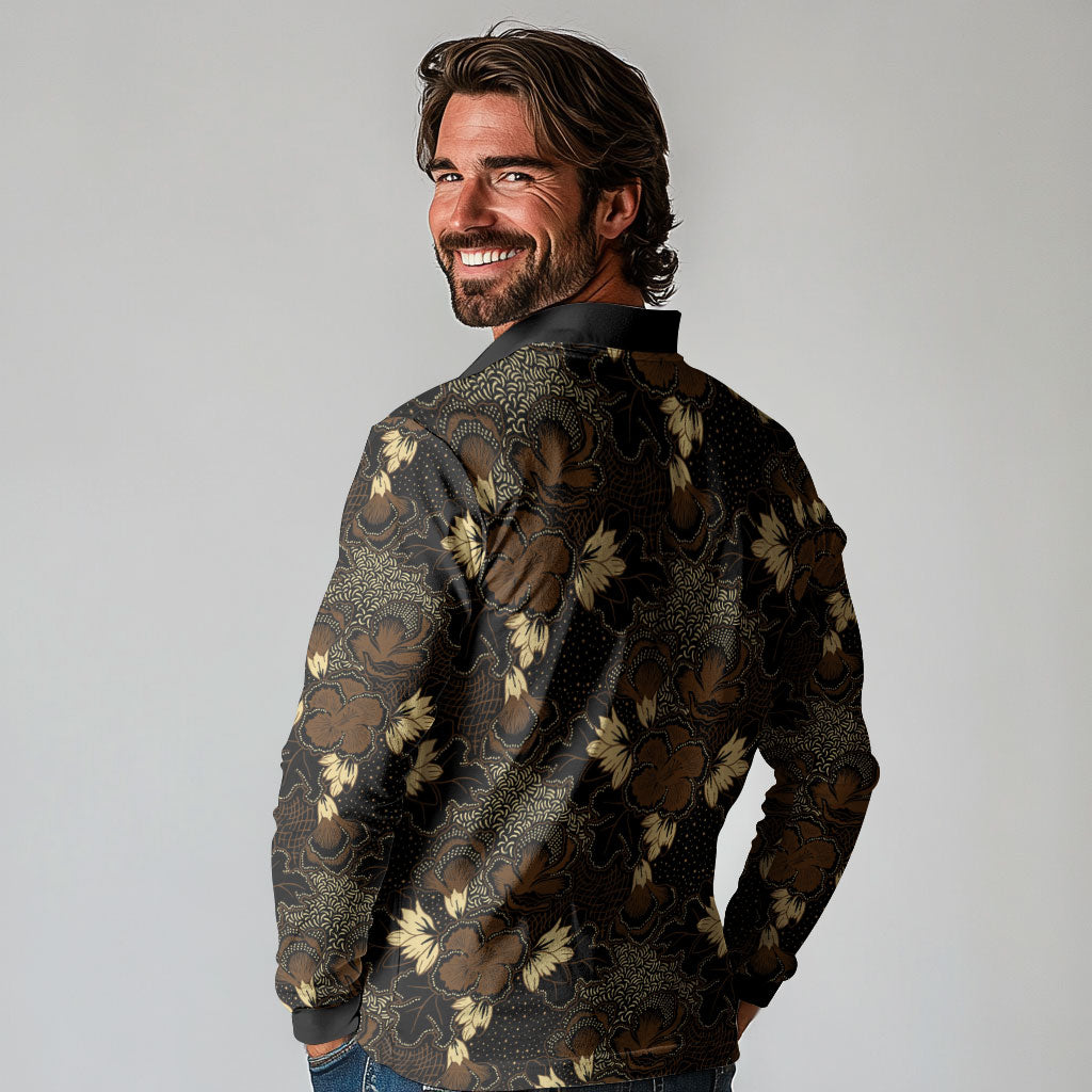 Javanese Batik Semen Long Sleeve Polo Shirt Indonesian Traditional Pattern
