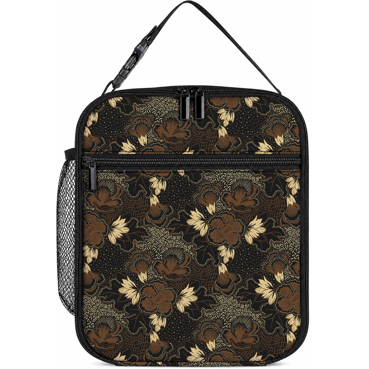 Javanese Batik Semen Lunch Bag Indonesian Traditional Pattern LT01 10.2 × 8.3 × 4.3 inch Black - Polynesian Pride