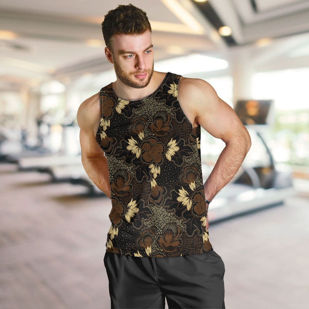 Javanese Batik Semen Men Tank Top Indonesian Traditional Pattern LT01 Black - Polynesian Pride