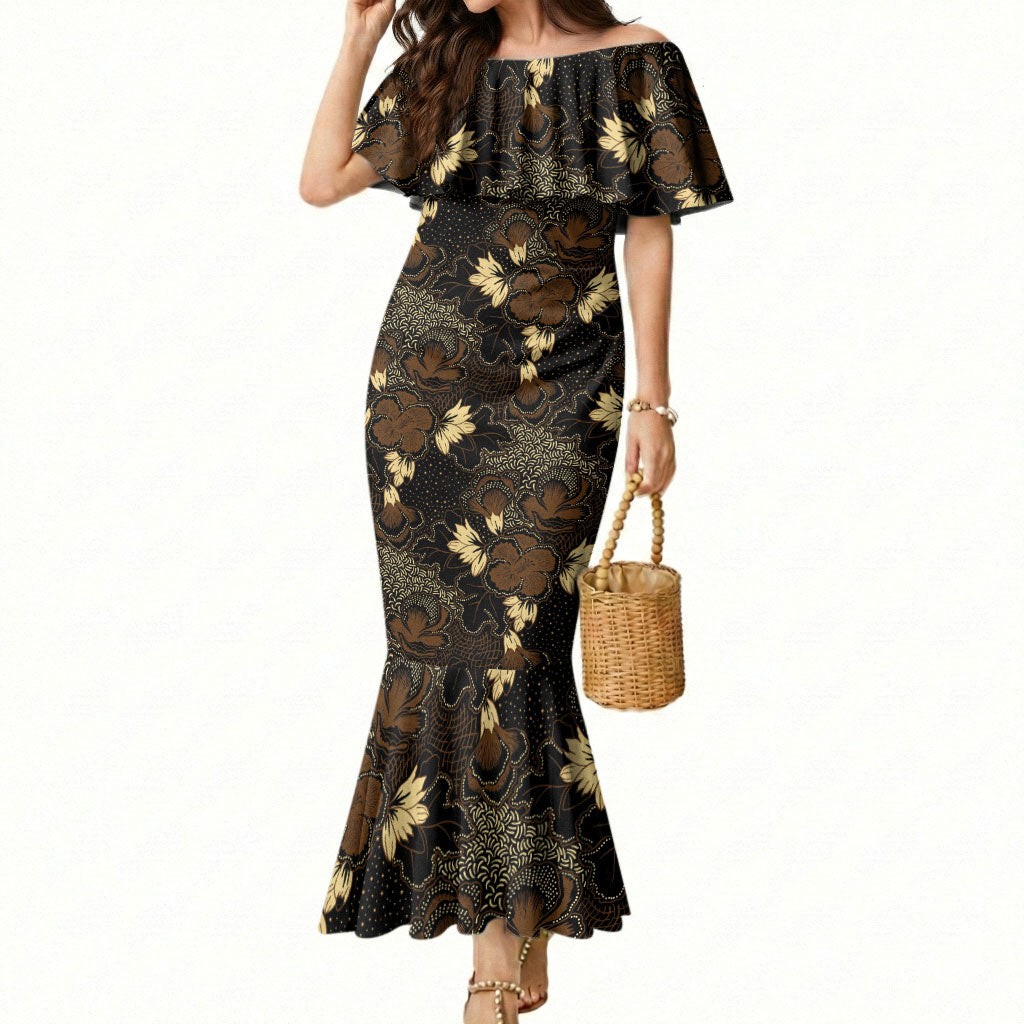 Javanese Batik Semen Mermaid Dress Indonesian Traditional Pattern LT01 Women Black - Polynesian Pride